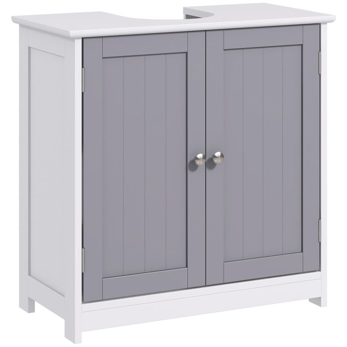Vanity Unit Under Sink Bathroom Storage Cabinet w/ Adjustable Shelf Handles Drain Hole Cabinet Space Saver Organizer 60x60cm - White & Grey