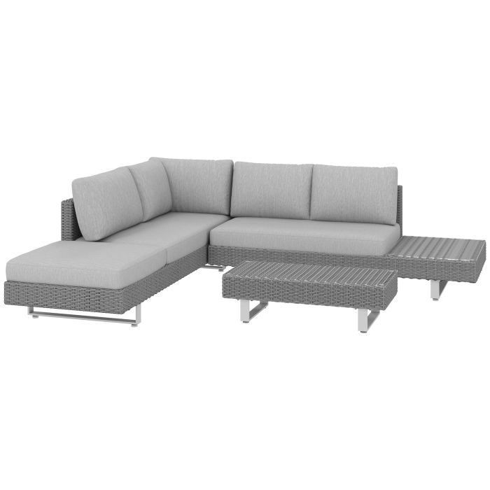 SUNVISTA 5-Seater Rattan Wicker Sofa Set Furniture Patio Tea Table Set with Cushions, Light Grey