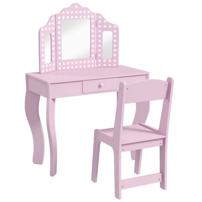 Kinsey Kids Dressing Table Set with Stool Tri-Fold Mirror - Pink