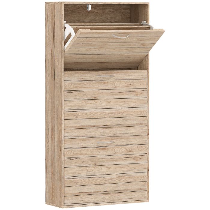 KULEY 3 Flip Drawers Narrow Shoe Cabinet Oak Finish