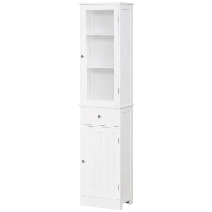 Bathroom Storage Cabinet with 3-tier Shelf Drawer Door, Floor Cabinet Free Standing Tall Slim Side Organizer Shelves, White