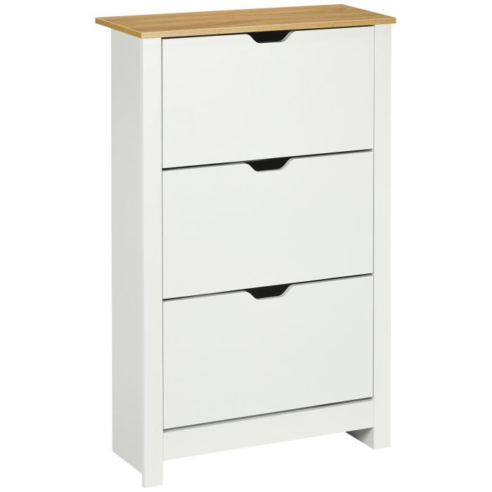 Slim Shoe Cabinet, Narrow Shoe Cupboard with 3 Flip Drawers, Adjustable Shelves for 18 Pairs of Shoes for Hallway, White