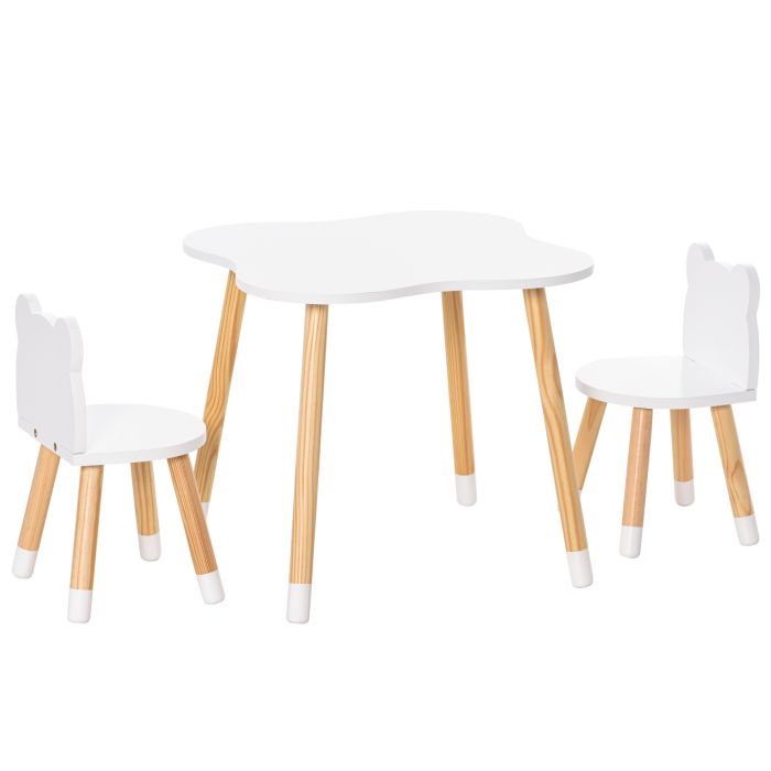 Scott 3 Piece Kids Table Chair Set with 2 Bear-shaped Chairs - White