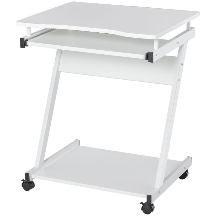 Movable Compact Small Computer PC Desk with 4 Moving Wheels Sliding Keyboard Tray Home Office Gaming Study Workstation White