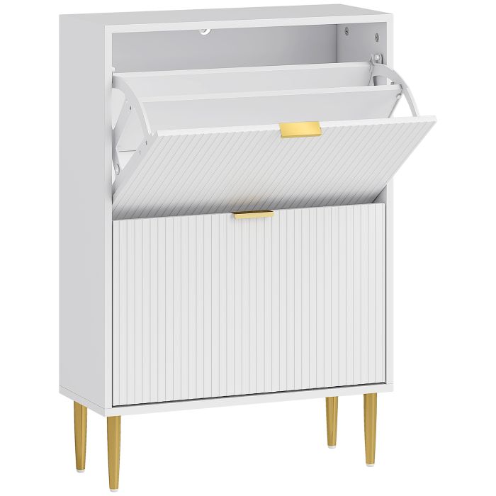 STASHOE 2 Drawer Narrow Shoe Cabinet Flip Doors - White