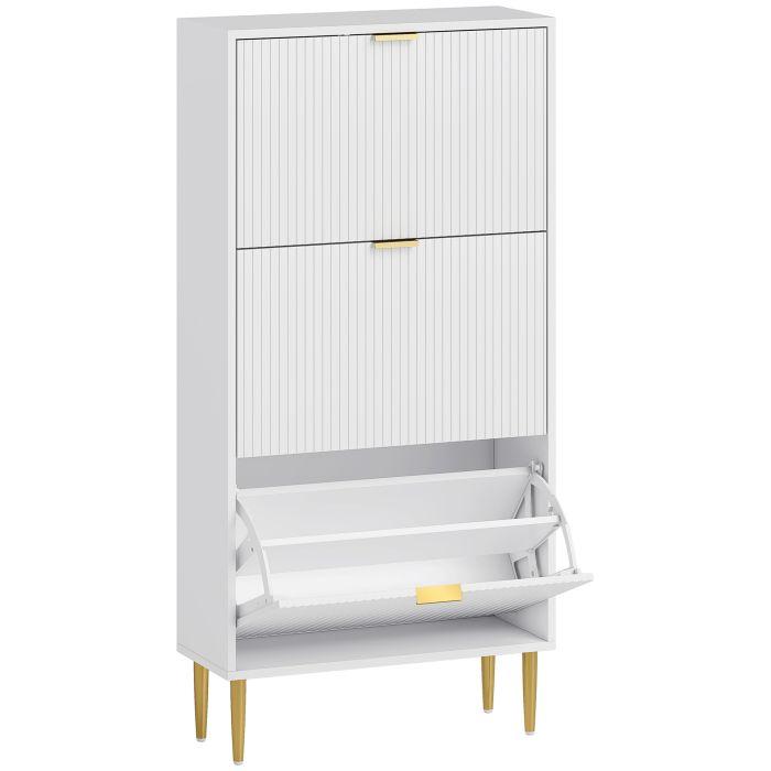 STASHOE 3 Drawer Tallboy Narrow Shoe Cabinet Flip Doors - White