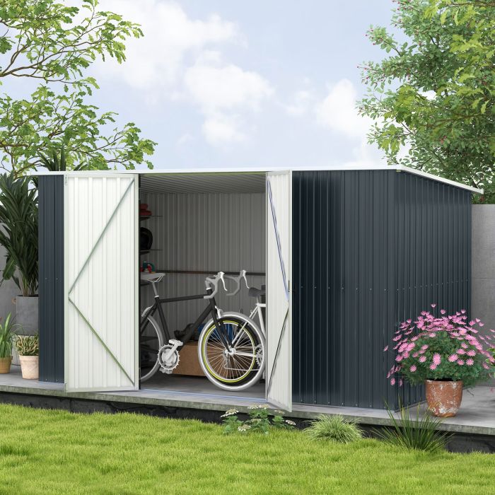 SUNVISTA 11x5.6ft Galvanised Steel Garden Shed Lockable Doors - Grey