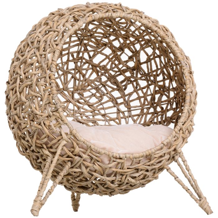 ALDBOURNE Rattan Elevated Cat Bed and Basket with Removable Cushion - Beige