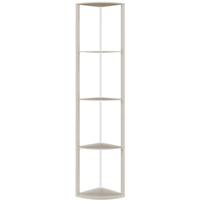 HERON RGB LED Floor Lamp with Shelves 5 Tier Dimmable Standing Lamp Remote - Oak