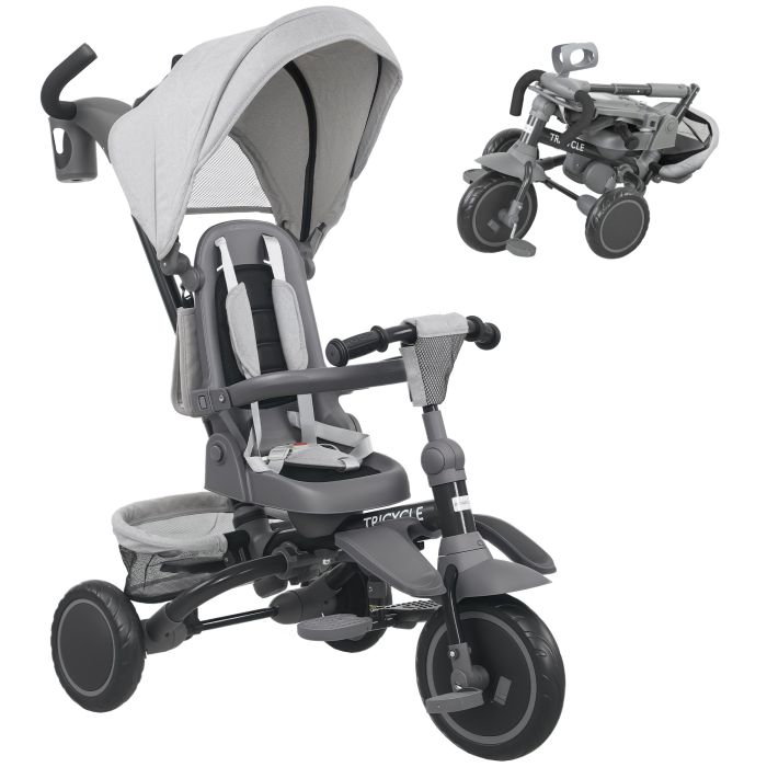 AIVAGO 6-in-1 Foldable Kids Trike with Parent Handle & Canopy, Ages 1-5 - Grey