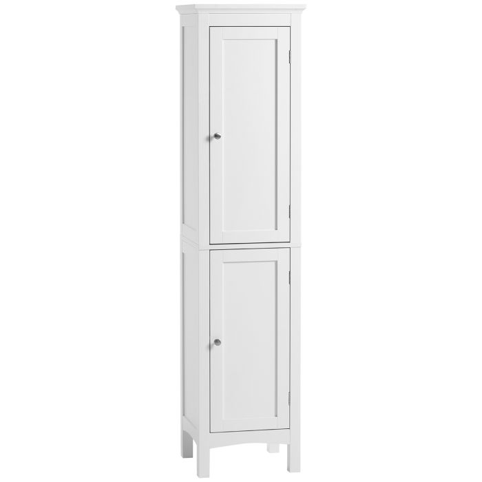 KANSAS Tall Bathroom Storage Unit Slim Cabinet Adjustable Shelves Double Door - White