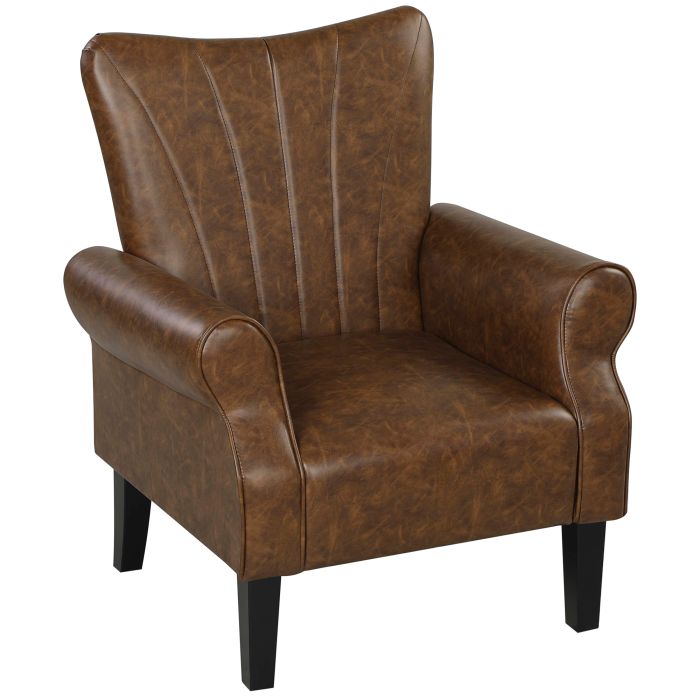 HERON Upholstered Accent Chair Rolled Arms Wood Legs Armchair - Brown