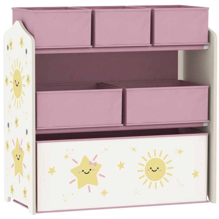 ALVION Kids Toy Storage Units Wooden 3 Tier with 6 Removable Boxes - Pink