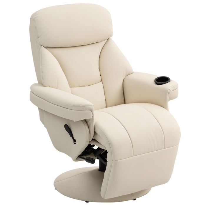 GARLEN PU Leather Manual Recliner Swivel Chair with Footrest - White