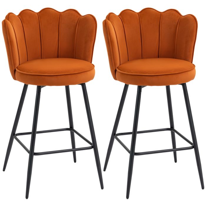 KERVAN Set of 2 Velvet Lotus Bar Stool - Orange