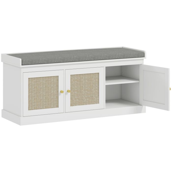 JORAN 3 Door Wide Rattan Shoe Storage Bench - White