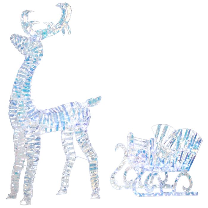 ROVENT Lighted Christmas Reindeer with Sleigh and 170 LED Lights - White