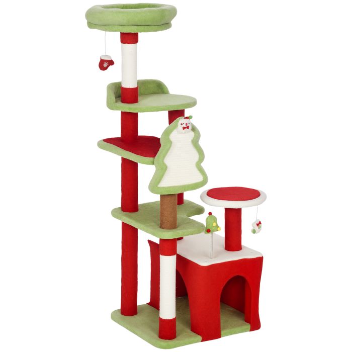 VELORN Cat Tree Particle Board Christmas Cat Tower Scratching Posts - Green