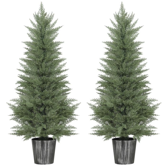 LUMIS Artificial Cypress Trees Set of 2 PE Decorative Pot Indoor Outdoor 135cm - Green