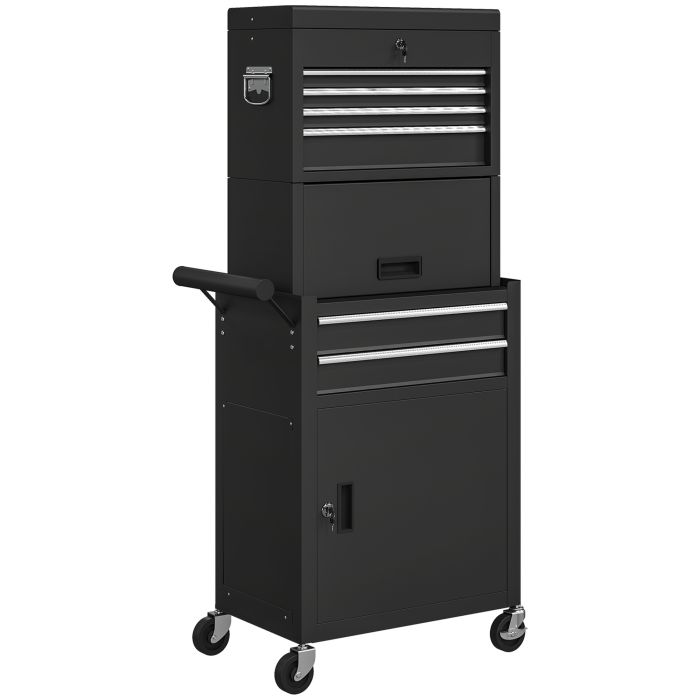 TORVIA Tool Chest Steel 3 Part Locking Storage Box - Black
