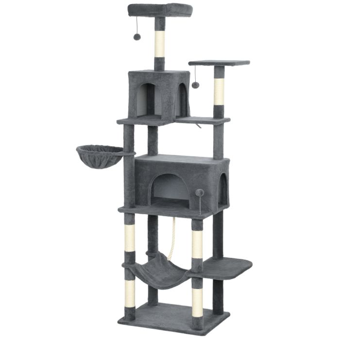 WEXOR Large Cat Tree Particle Board Multi Level Hammocks Condos - Grey
