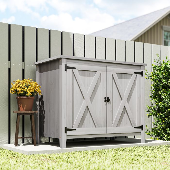 ORVANE Garden Shed Wooden Outdoor Storage Shed with Shelf - Grey