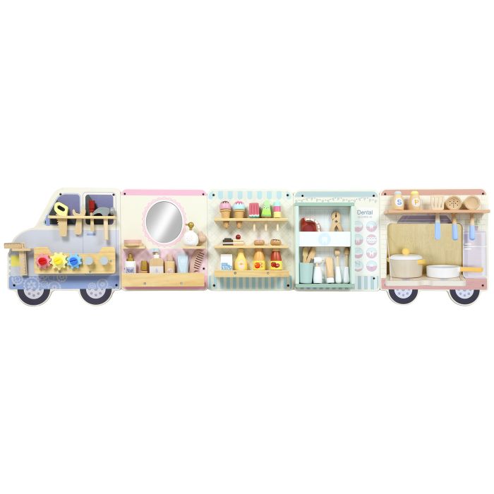 VELSCOTTOR Wooden Play Kitchen 5 in 1 Activity Wall Panels for Kids - Multicolour