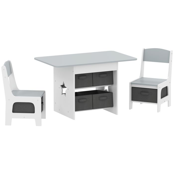 THRYNDEN Kids Toddler Table and 2 Chair Set with Removable Drawers for Boys Girl Ages 3-8 - Grey