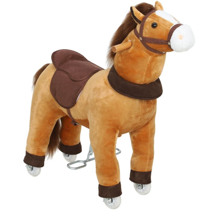 VELLAND Plush Walking Horse Toy with Wheel and Saddle forAges 35 Years Old - Dark Brown