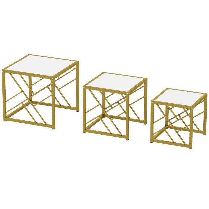 QUORWELL Nesting Coffee Tables Set of 3 with Metal Frame - White