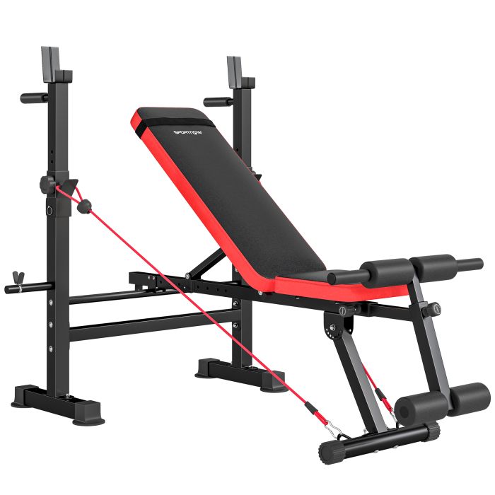 KINSFORD Adjustable Weight Bench with Squat Rack - Red