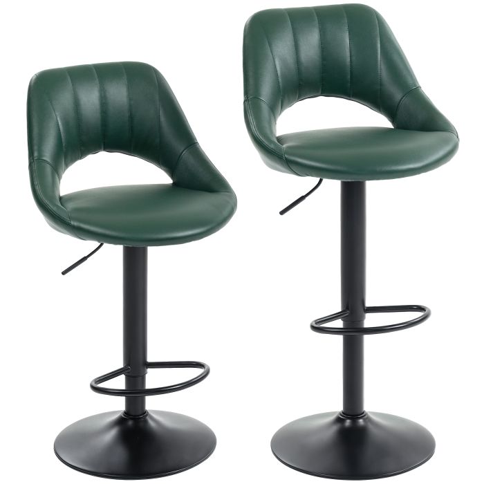 GRANLEY Faux Leather Bar Stools Set of 2 - Dark Green