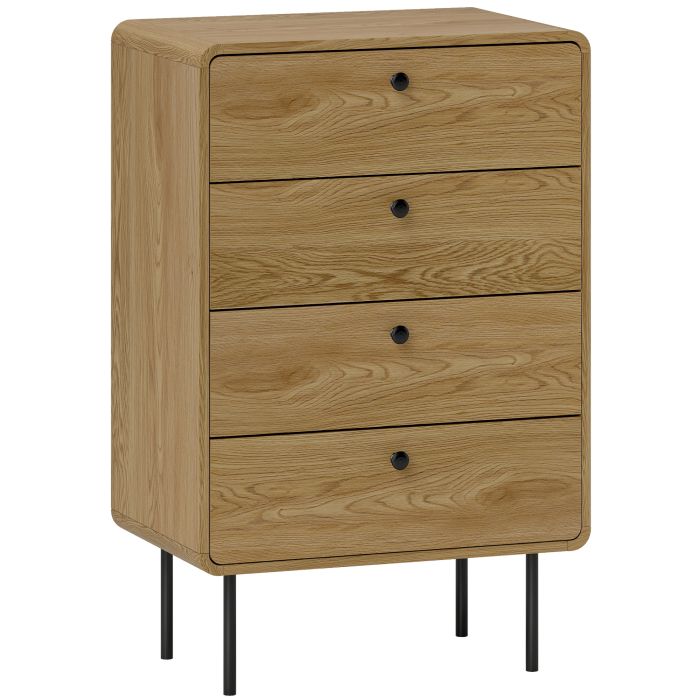 FALLOWAY Oak Finish Chest of Drawers - Medium-sized, 4 Drawers