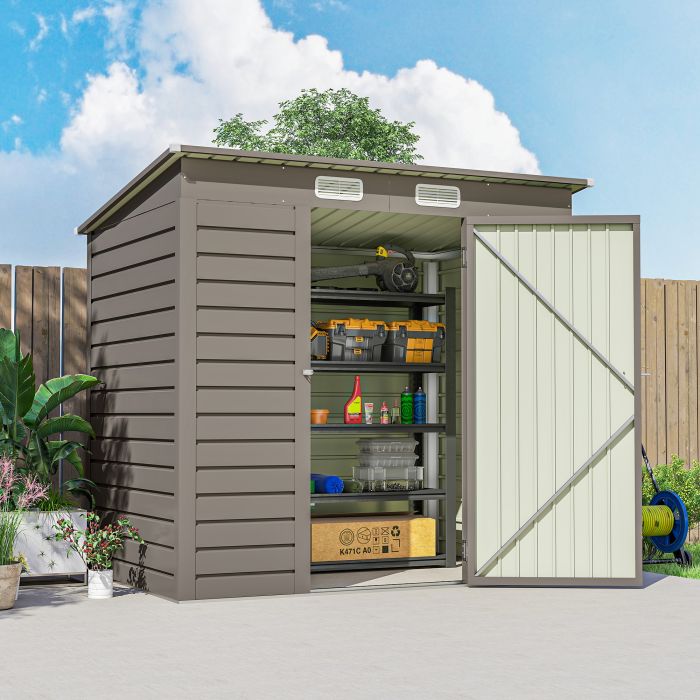 SERVIA Steel Metal Garden Shed - Light Grey
