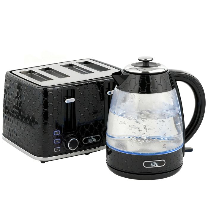 AUREOS Steel Kettle and Toaster Set - Black