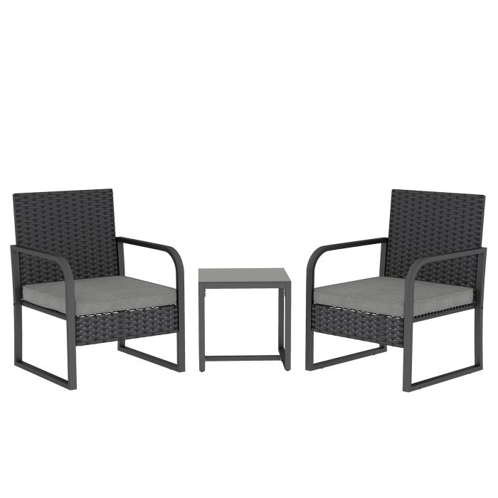 Serant Dark Grey PE Rattan 3 Pieces Garden Furniture Set - 56cm