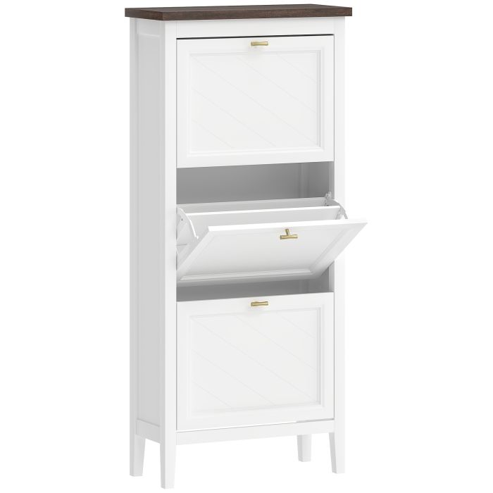 Chevale White MDF Shoe Cabinet with 3 Flip Drawers - Large-sized - 60cm
