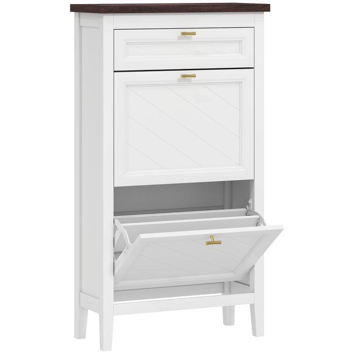 Chevale White MDF Shoe Cabinet with 2 Flip Drawers - Tall Cabinet - 60cm