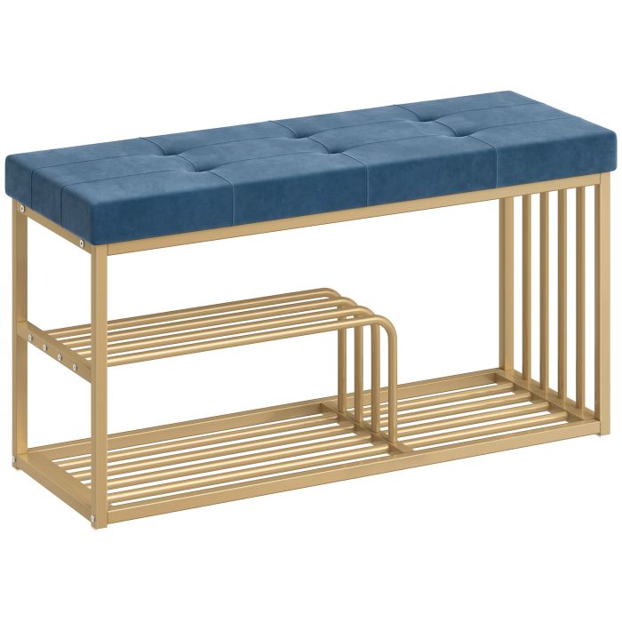 Dorvale Dark Blue Velvet Bench with Shoe Storage - Medium-sized - 100cm