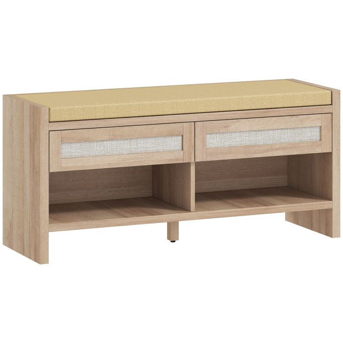 Jarex Oak PE Rattan Shoe Bench with 2 Rattan Drawers - Medium-sized - 105cm