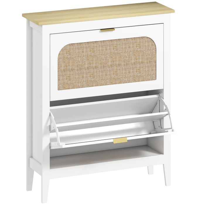 Dalford White Shoe Cabinet with 2 Flip Drawers - Medium-sized - 80cm