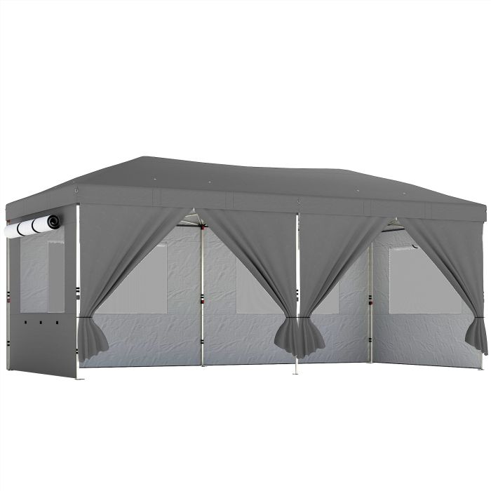 Dorloft Dark Grey Metal 3x6m Canopy Prwith UV50+ Protection Gazebo with 6 Sidewalls - 297cm