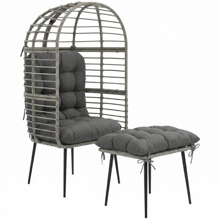 Dalbyrn Light Grey PE Rattan Garden Egg Chair with Footstool Set - 76cm