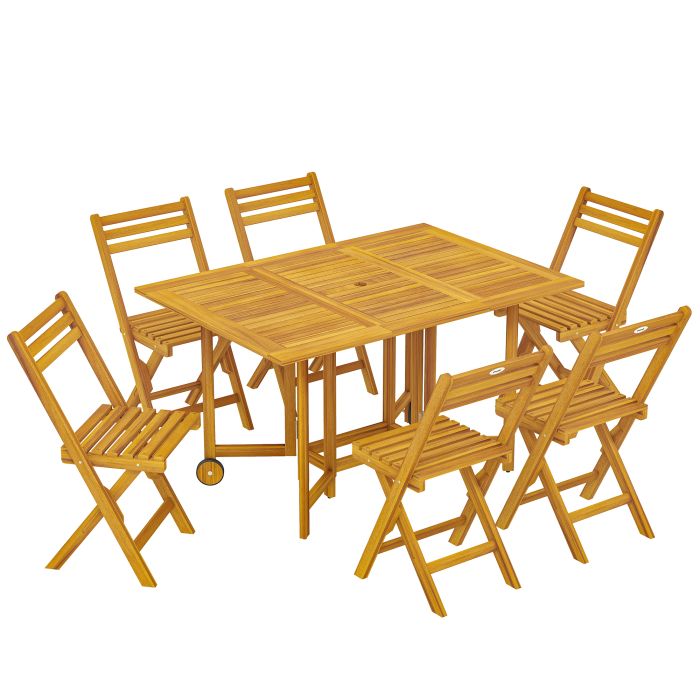 Luxero Natural Wood Wood 6 Seater Dining Set with Umbrella Hole - 130cm