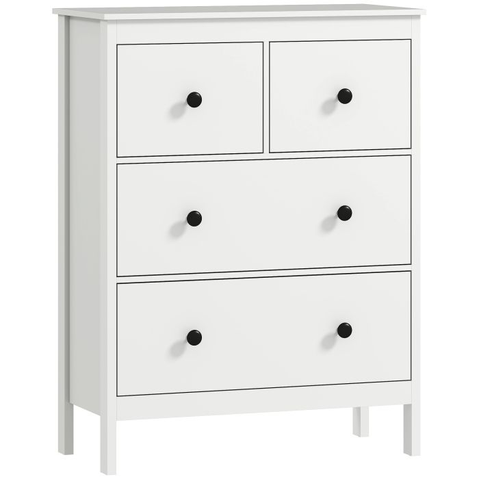 Zenune White Chest of Drawers - Medium-sized, 4 Drawers