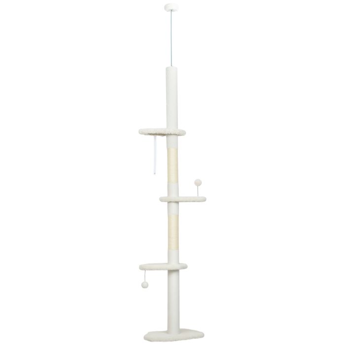 LULWORTH 225 to 255 cm Adjustable Cat Climbing Tower with Scratching Posts and Play Balls - Beige
