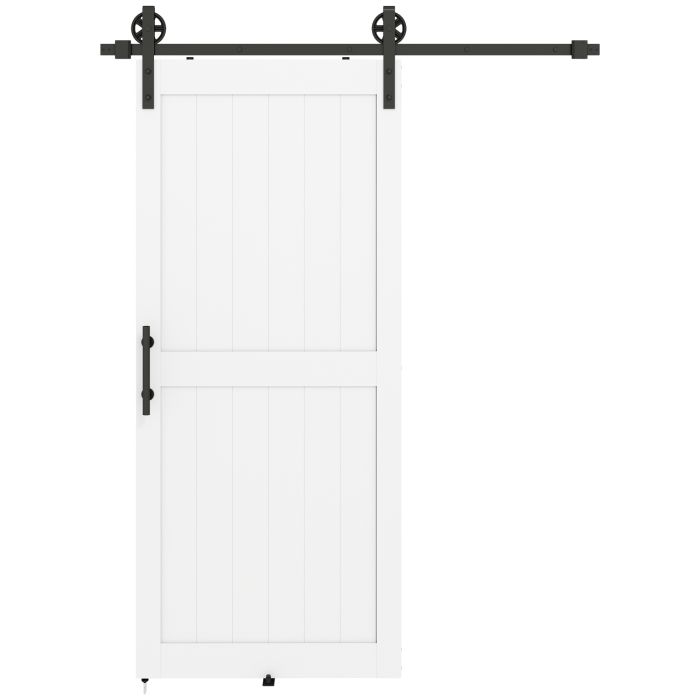 CHEADLE 183 cm MDF Sliding Barn Door Kit with Track, Rollers, Floor Guide and Handle - White and Black