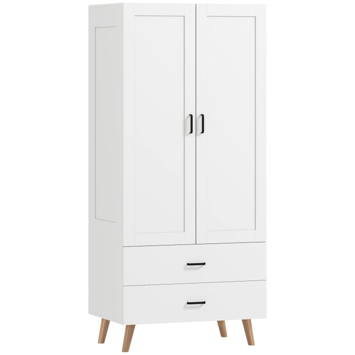 HASLEMERE 2 Door Wardrobe with 2 Drawers White - 80cm
