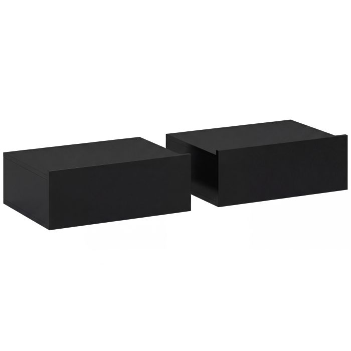 BAYFORD Set of 2 Wall Mounted Floating Bedside Tables with Storage Drawers - Black