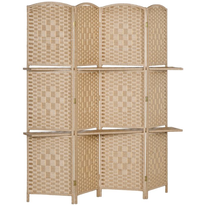 BROCKHAM 160 x 170 cm 4 Panel Freestanding Folding Room Divider and Privacy Screen - Natural Wood Finish